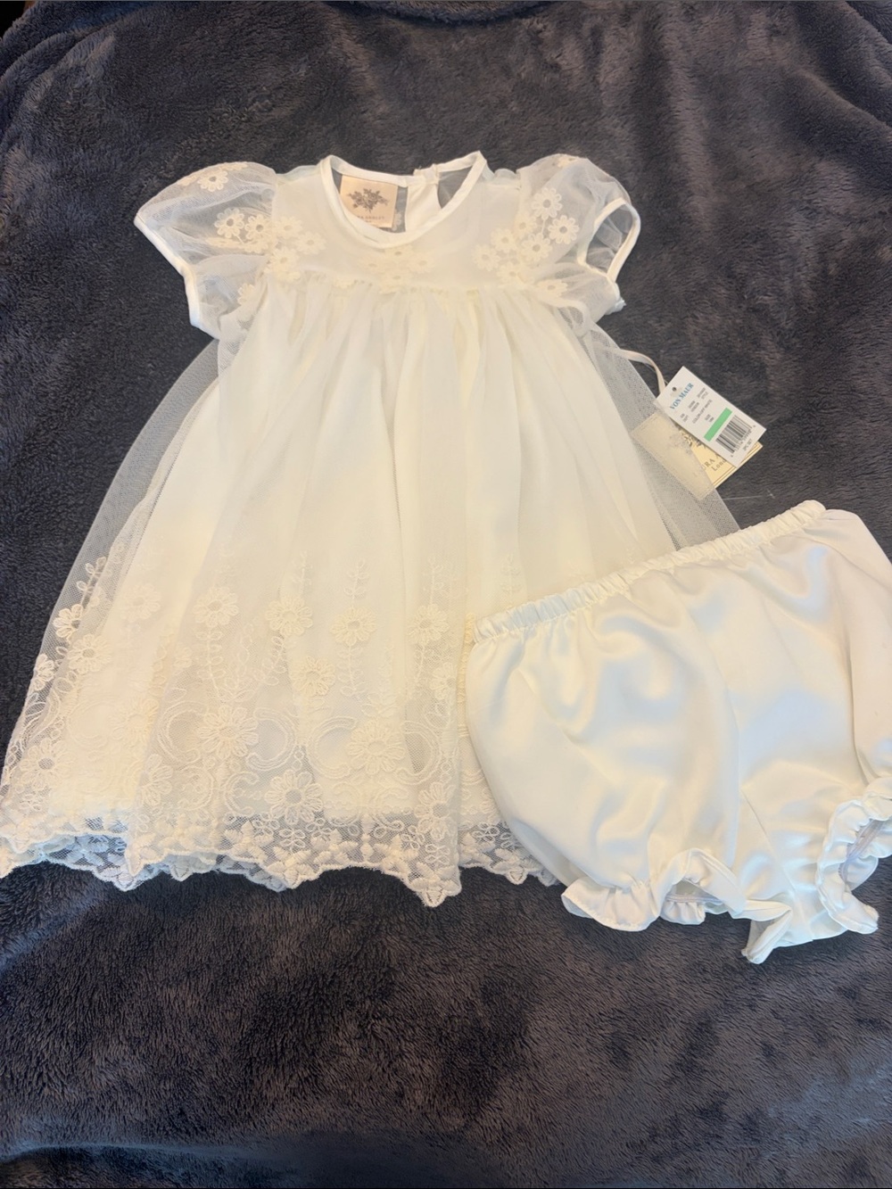 Laura Ashley Ivory Lace Overlay Dress with Diaper Cover
